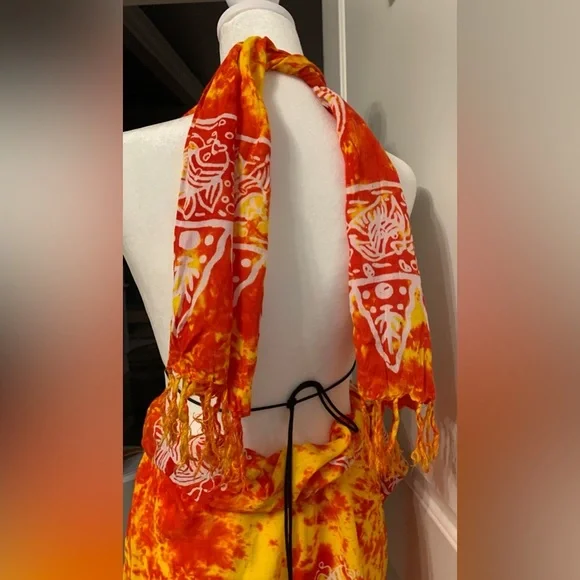 Bikini Top & Long Sarong Wrap Skirt, One Size, Orange, White & Yellow Color, EUC - Picture 10 of 10